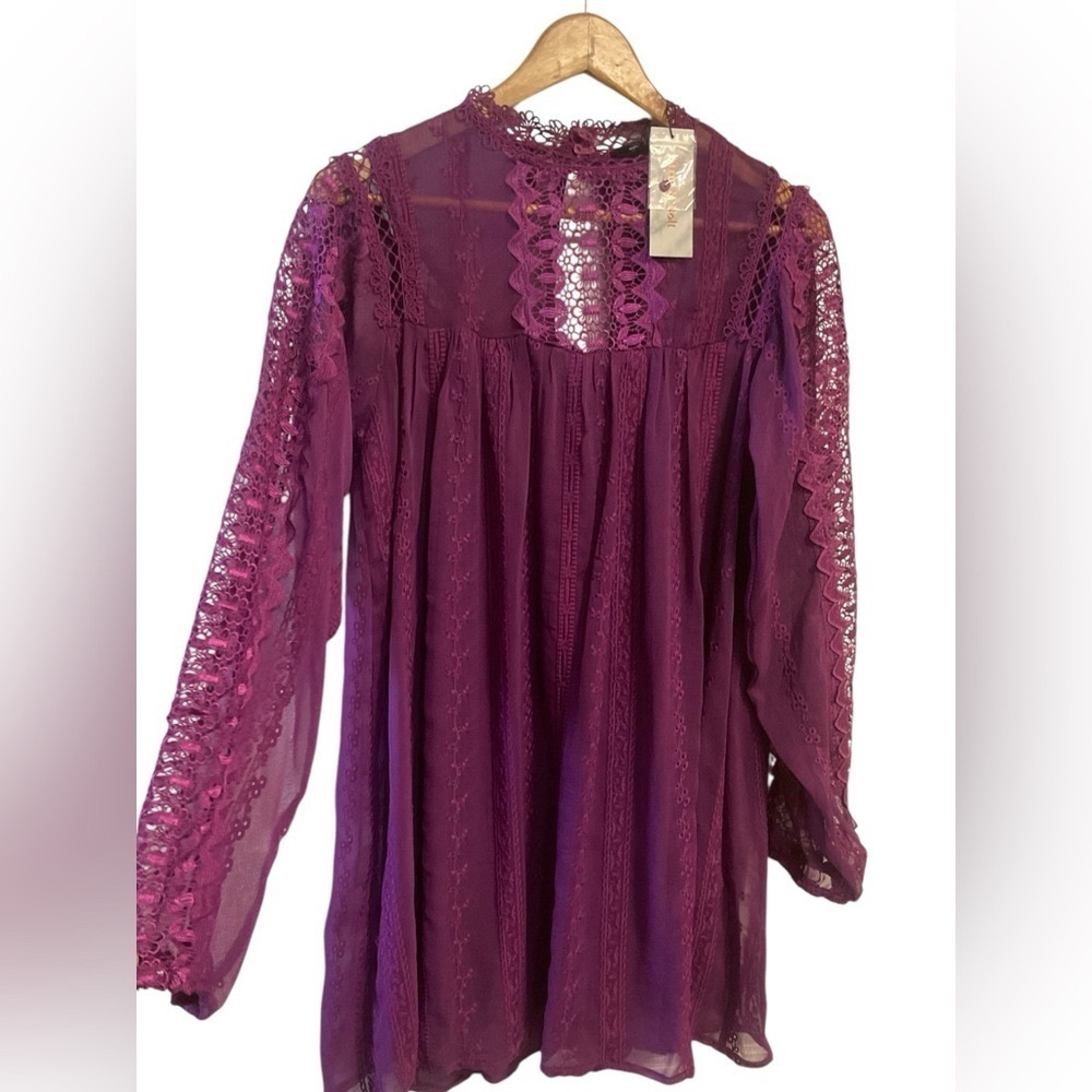 Strut & Bolt Purple Lace Boho Blouse Long Sleeve Size S